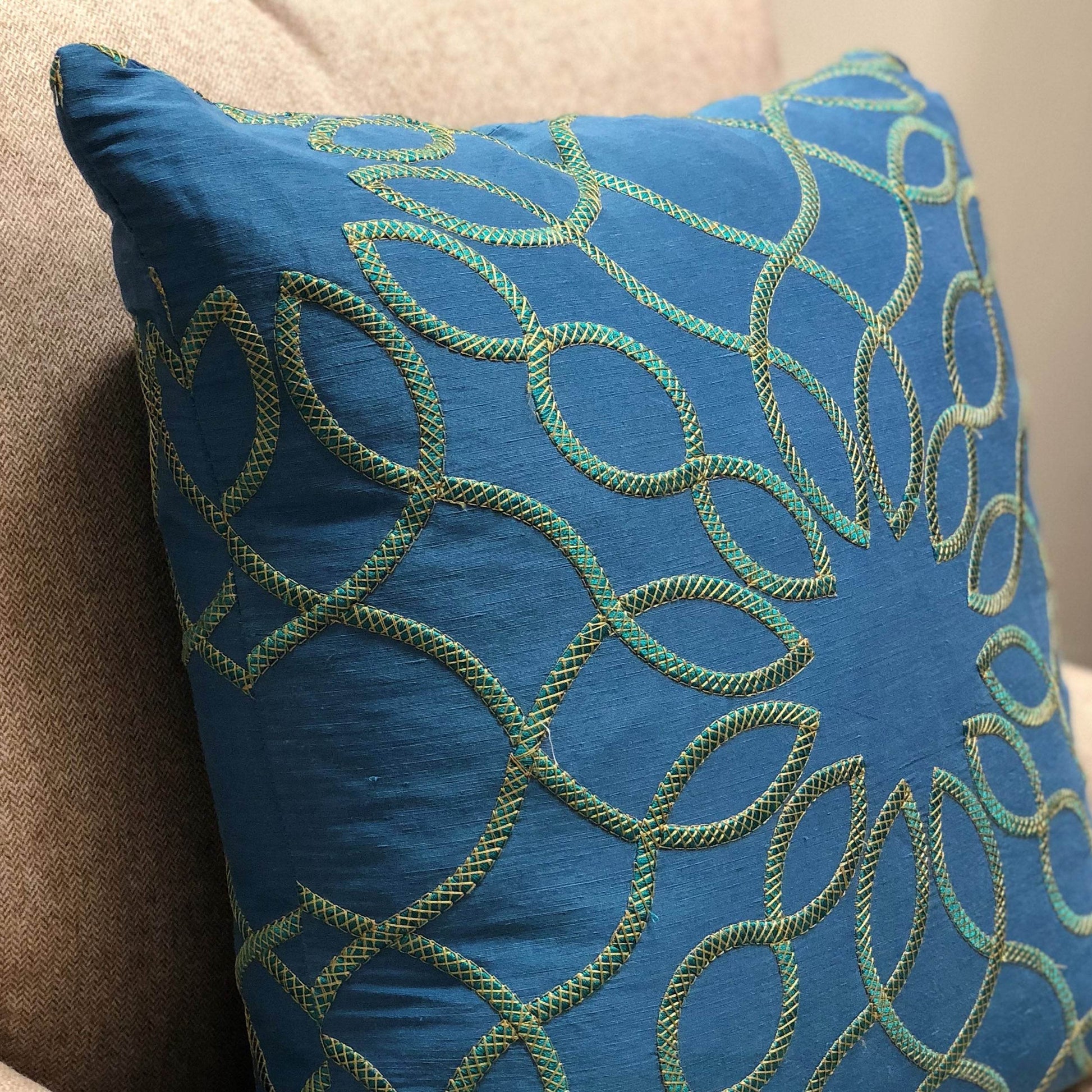 Calico Island Blue and Green Geometric Luxury Throw Pillow - Plutus Brands