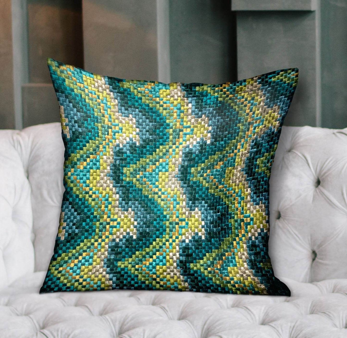 Montage Haven Green Geometric Luxury Throw Pillow - Plutus Brands