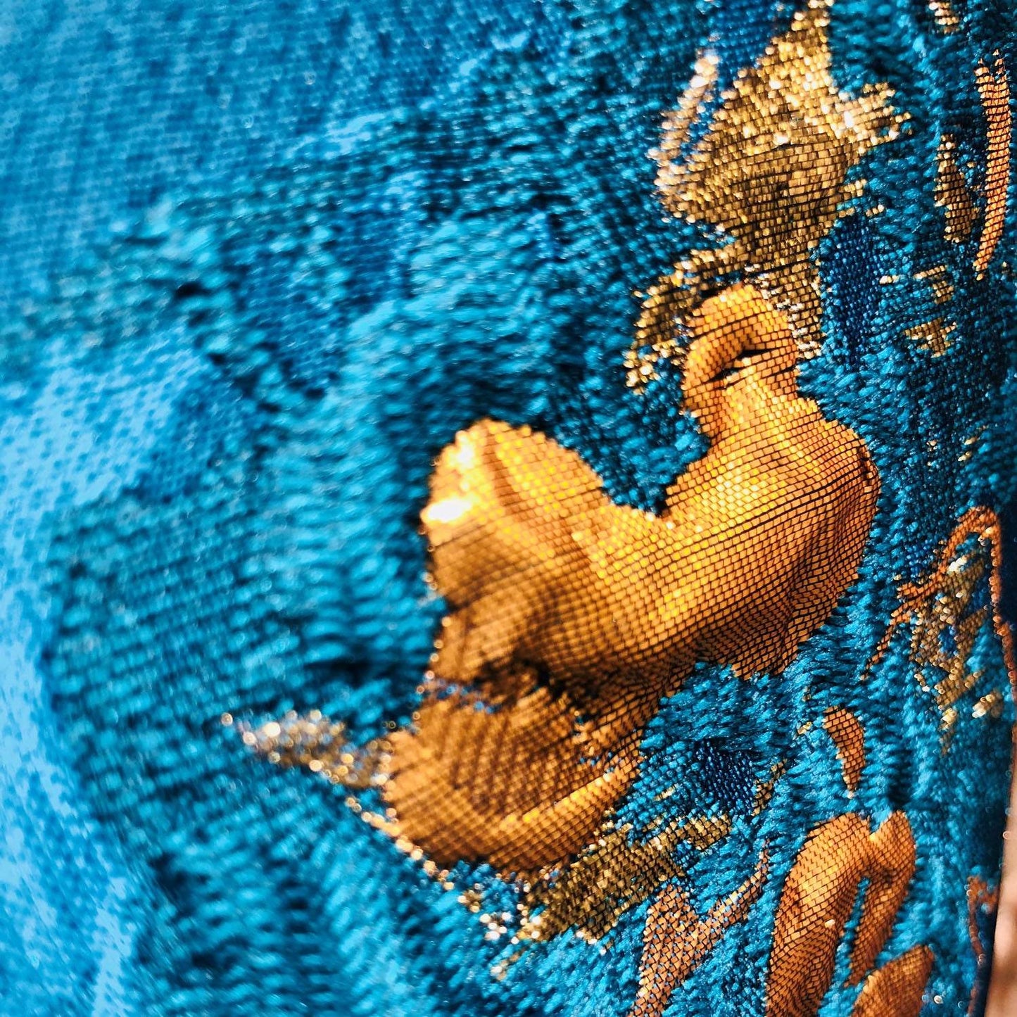 Bronze Blossom Blue Floral Luxury Throw Pillow - Plutus Brands