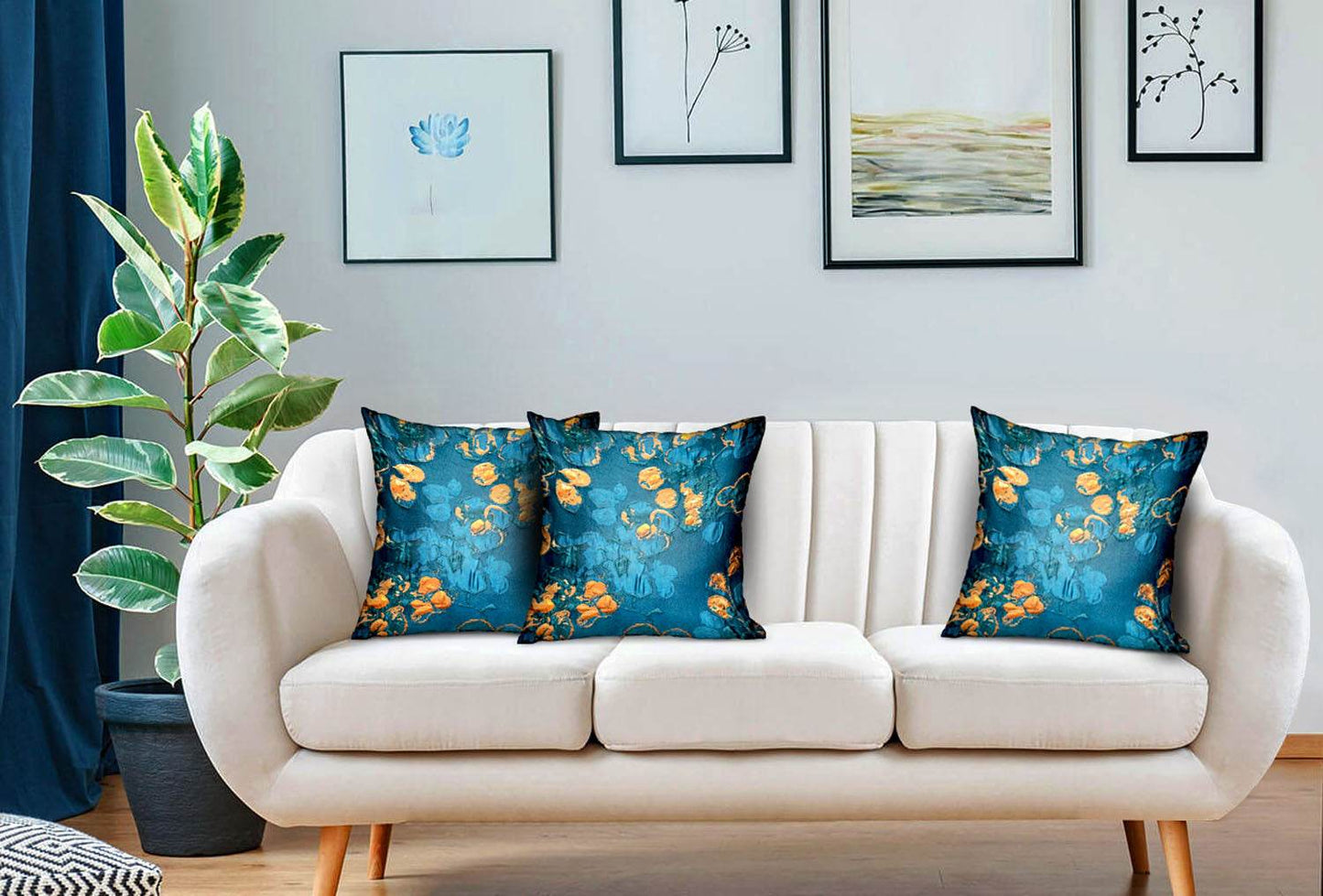 Bronze Blossom Blue Floral Luxury Throw Pillow - Plutus Brands