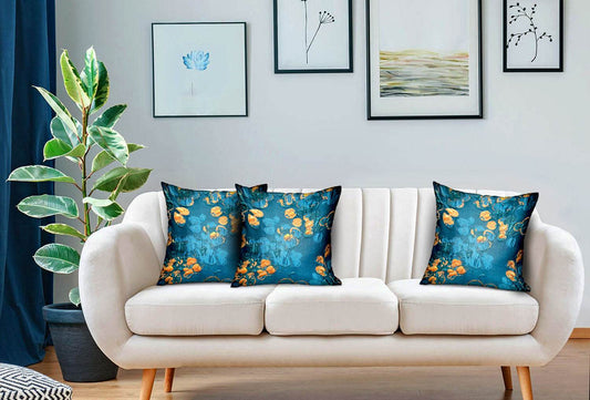 Bronze Blossom Blue Floral Luxury Throw Pillow - Plutus Brands