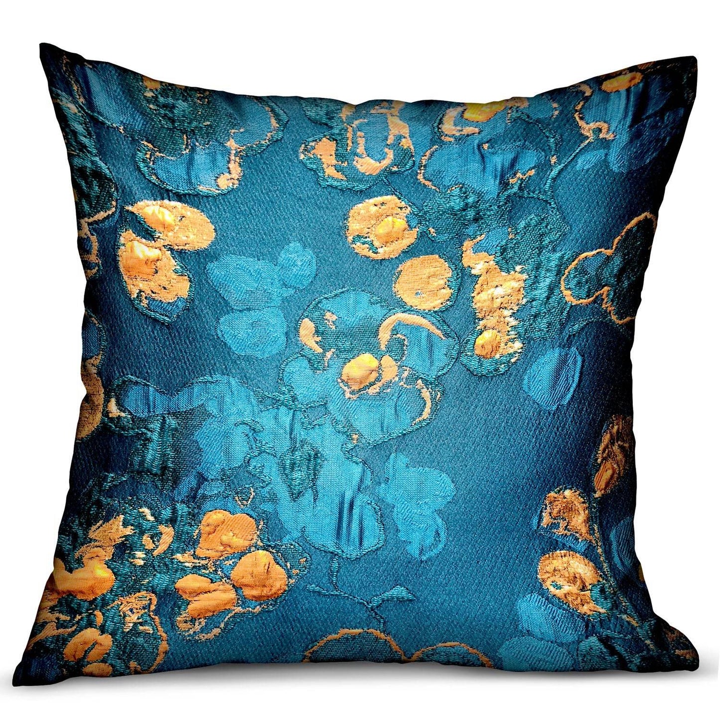 Bronze Blossom Blue Floral Luxury Throw Pillow - Plutus Brands