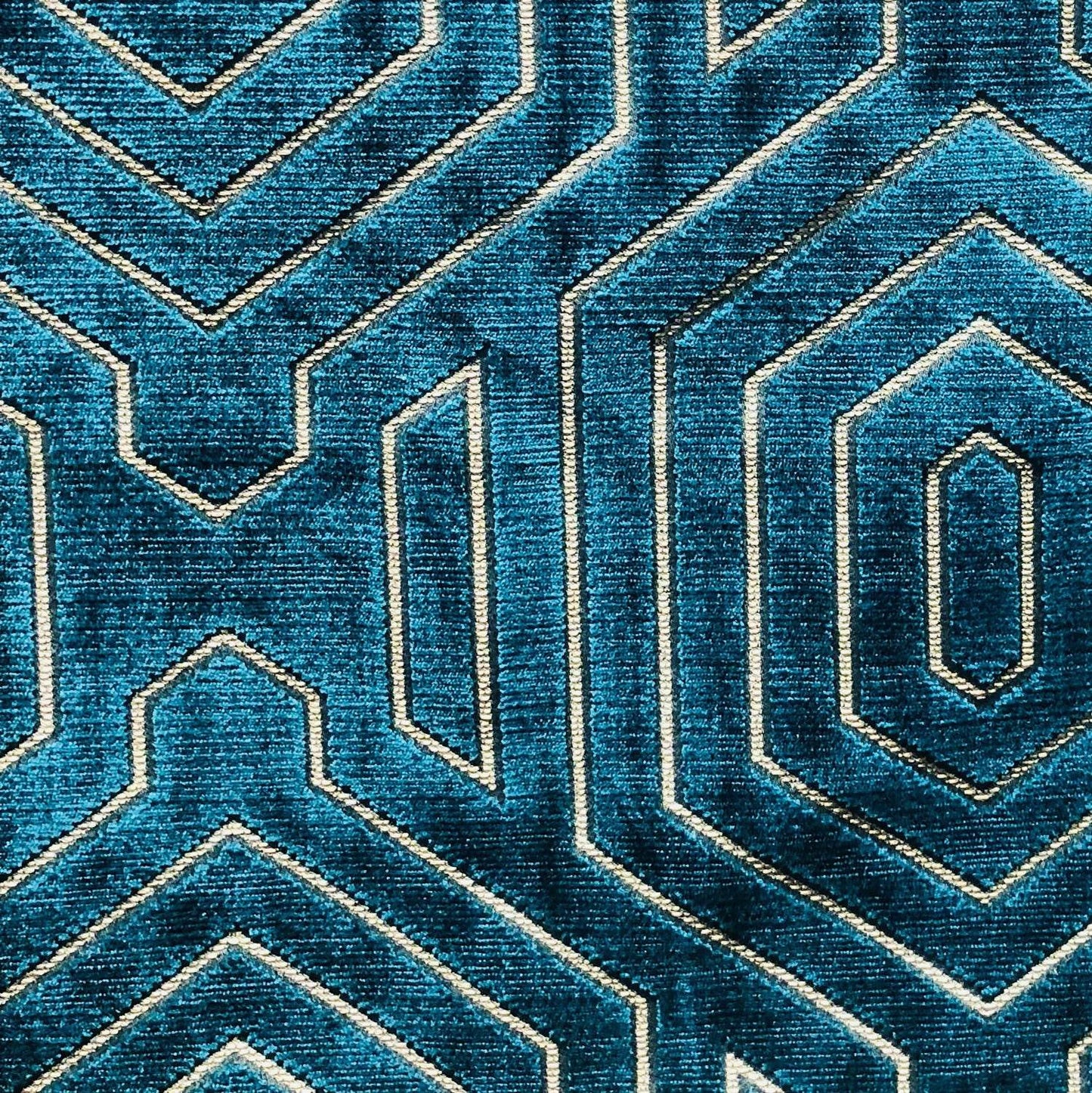 Cerulean Velvet Blue Geometric Luxury Throw Pillow - Plutus Brands