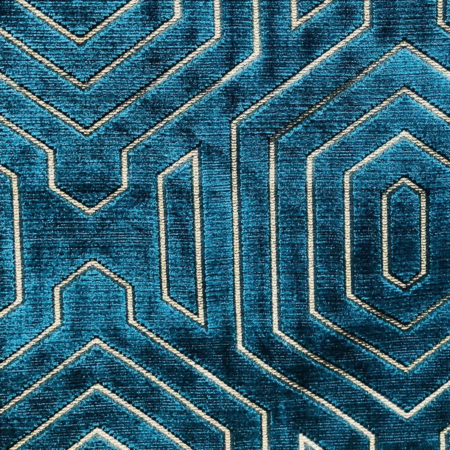 Cerulean Velvet Blue Geometric Luxury Throw Pillow - Plutus Brands