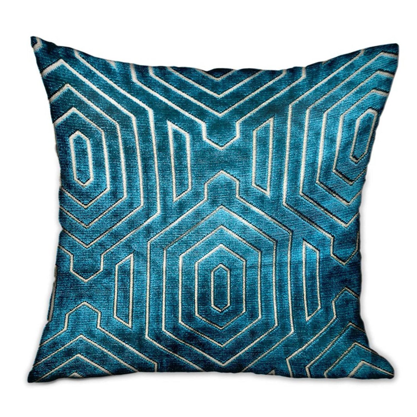 Cerulean Velvet Blue Geometric Luxury Throw Pillow - Plutus Brands