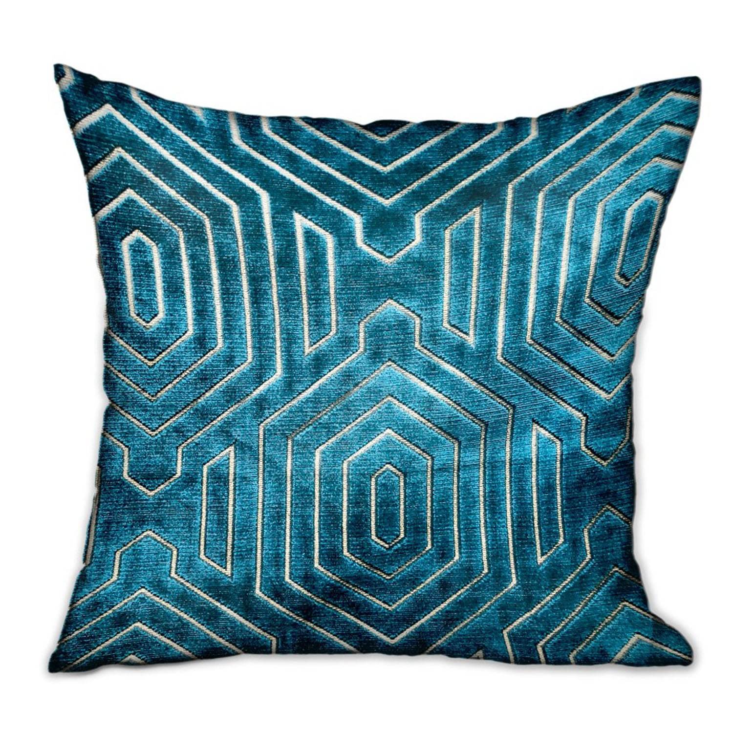 Cerulean Velvet Blue Geometric Luxury Throw Pillow - Plutus Brands