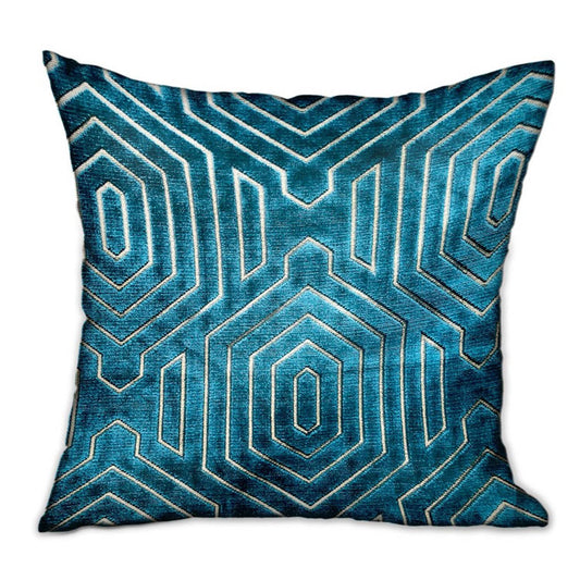 Cerulean Velvet Blue Geometric Luxury Throw Pillow - Plutus Brands