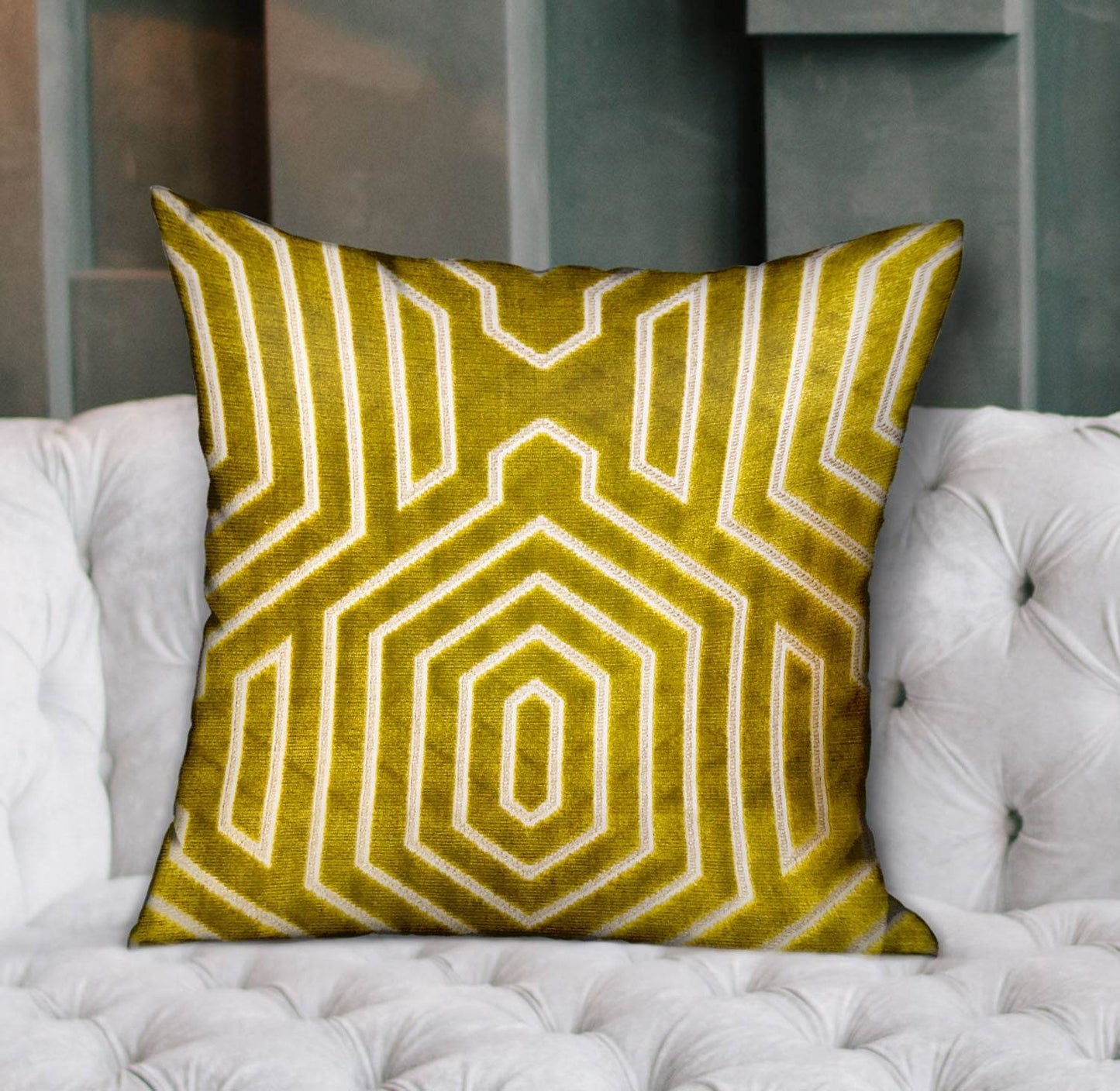 Goldenrod Velvet Gold Geometric Luxury Throw Pillow - Plutus Brands