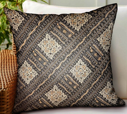 Pewter Lattice Charcoal Geometric Luxury Outdoor/Indoor Throw Pillow - Plutus Brands