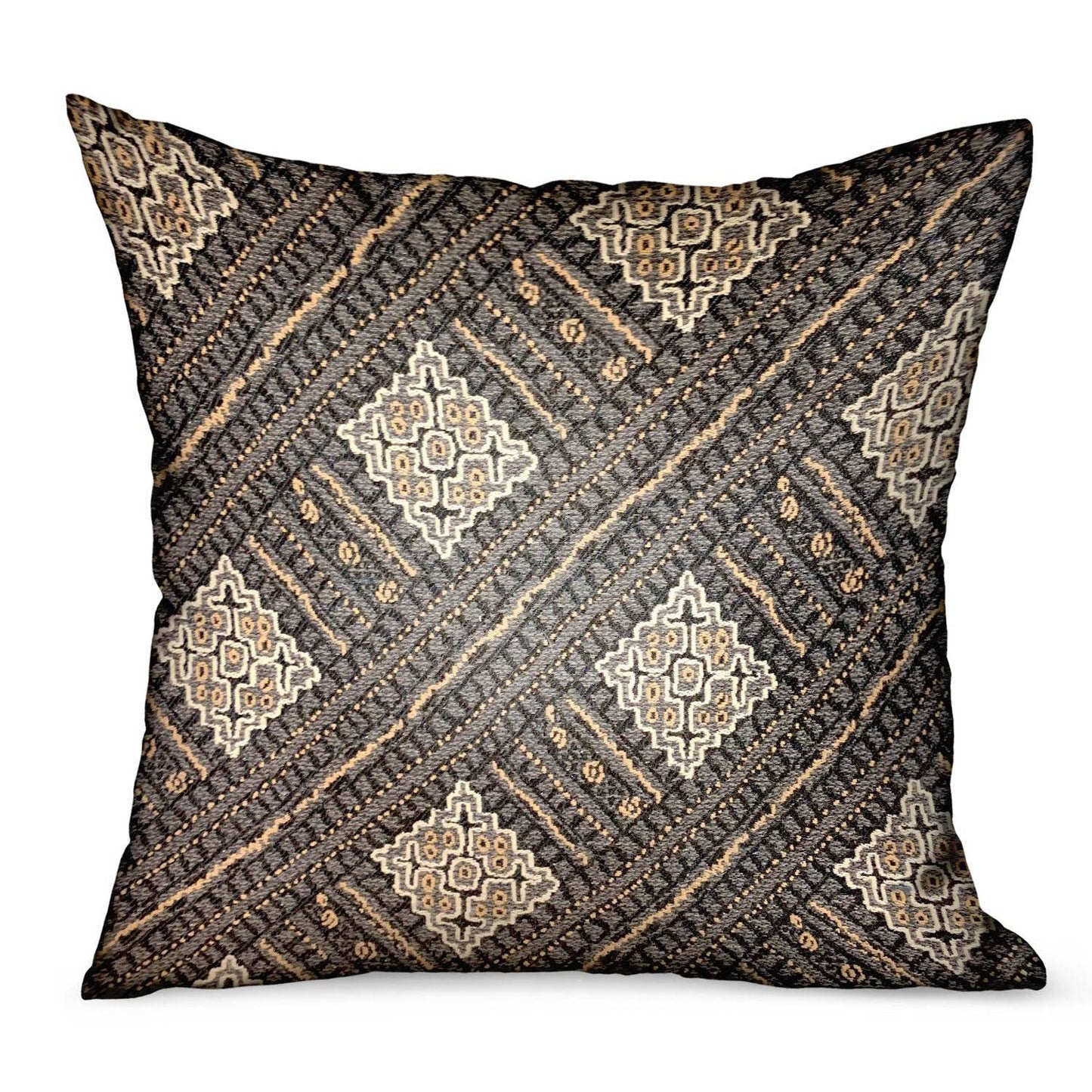 Pewter Lattice Charcoal Geometric Luxury Outdoor/Indoor Throw Pillow - Plutus Brands