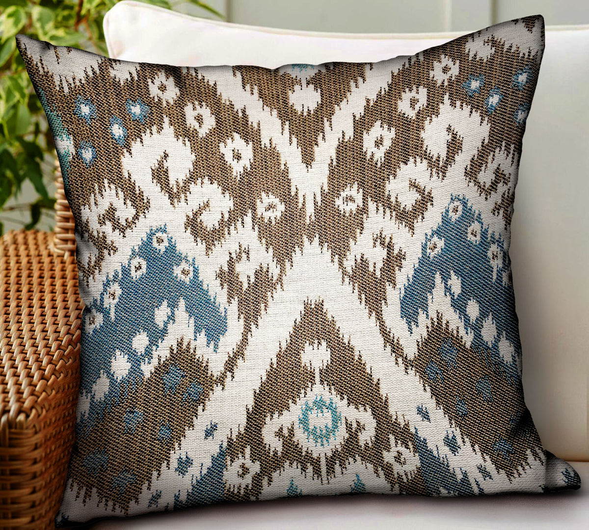 Plutus Shoshone Valley Blue Brown Ikat Luxury Outdoor Indoor Throw