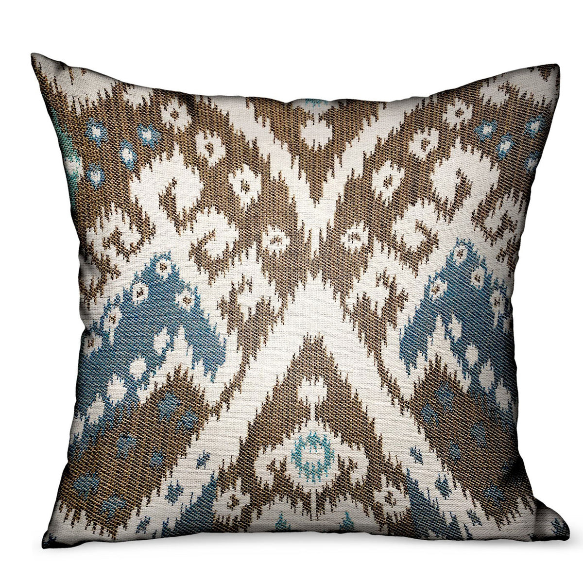 Shoshone Valley Blue Brown Ikat Luxury Outdoor Indoor Throw Pillow