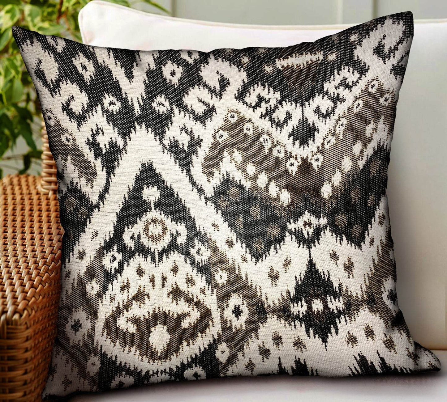 Amare Dream Brown Ikat Luxury Outdoor/Indoor Throw Pillow - Plutus Brands