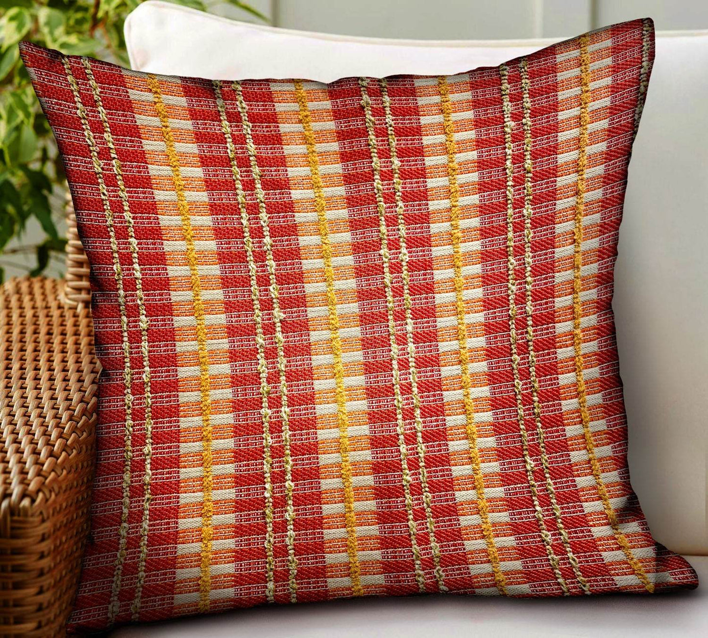 Cherry Tassel Orange Stripes Luxury Outdoor/Indoor Throw Pillow - Plutus Brands