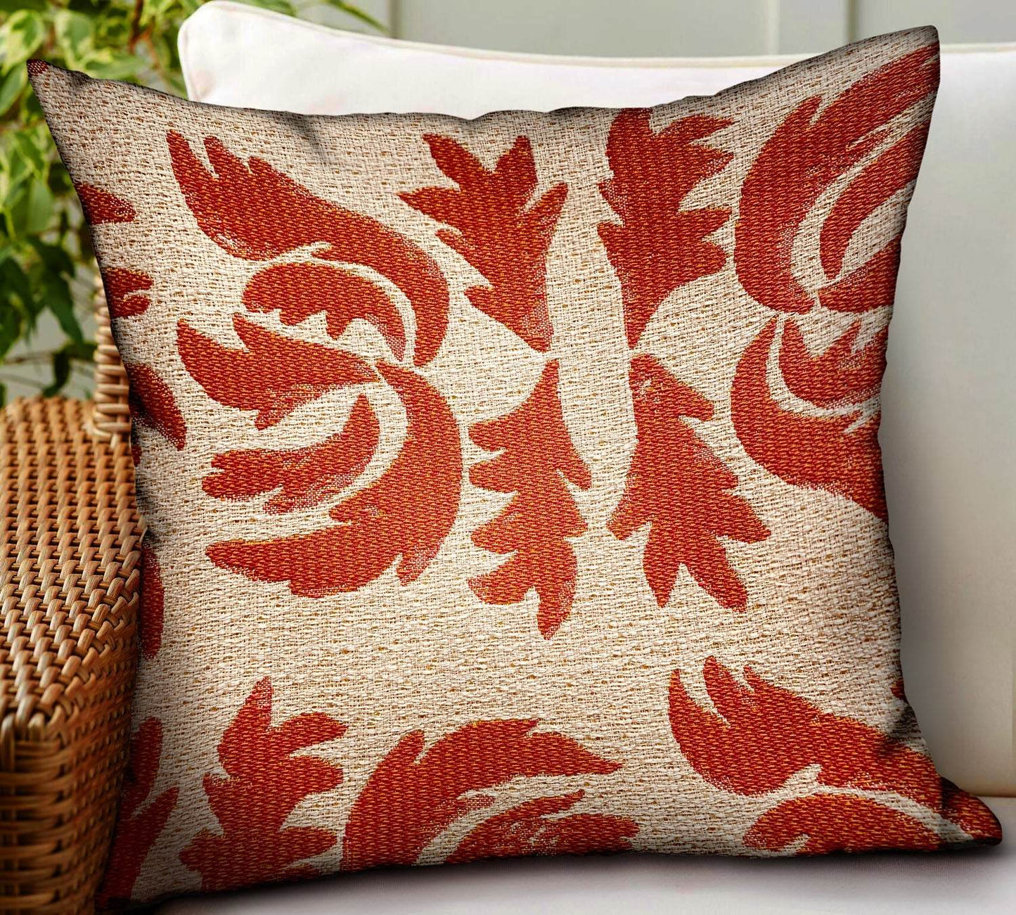 Claret Leaflet Orange Paisley Luxury Outdoor/Indoor Throw Pillow - Plutus Brands