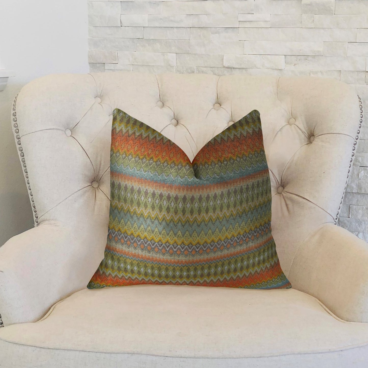 Zipline Orange Green and Blue Handmade Luxury Pillow