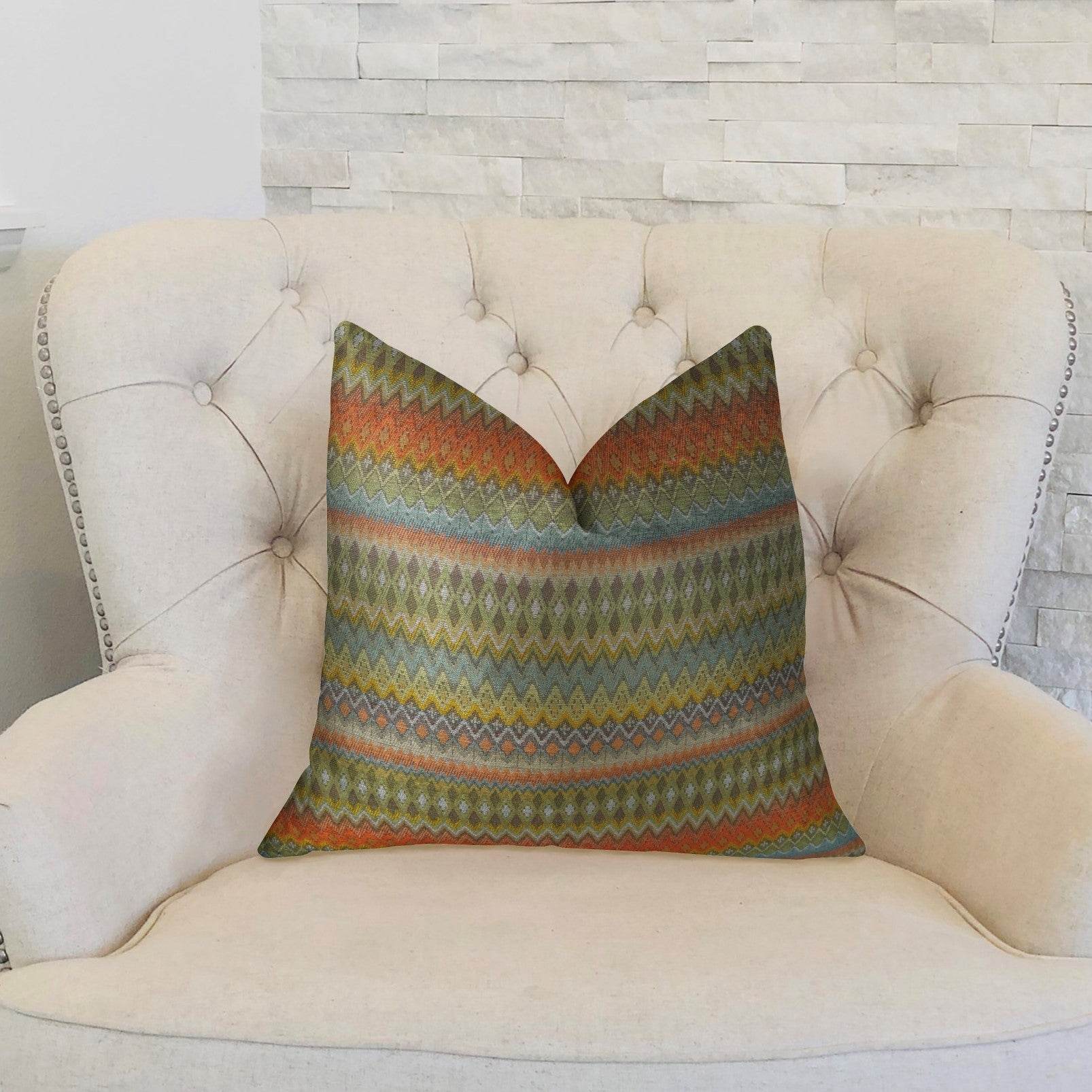 Zipline Orange Green and Blue Handmade Luxury Pillow - Plutus Brands