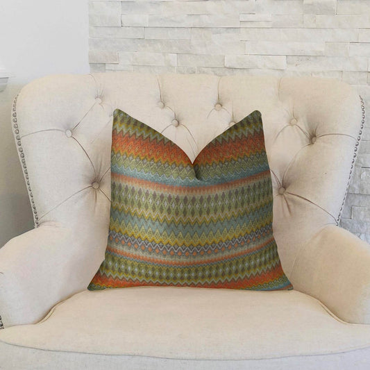 Zipline Orange Green and Blue Handmade Luxury Pillow - Plutus Brands