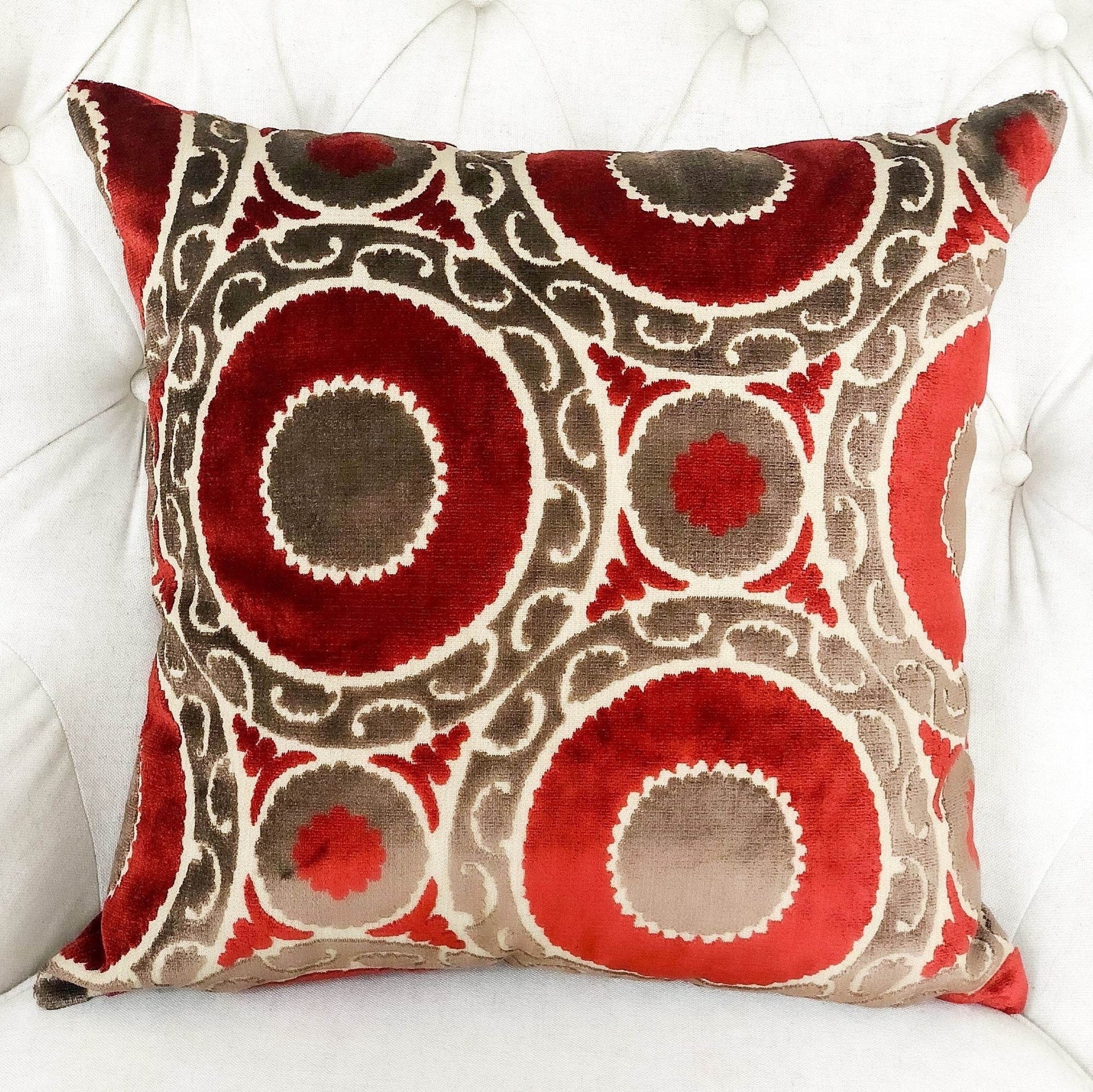 Madeline Red and Brown Handmade Luxury Pillow - Plutus Brands