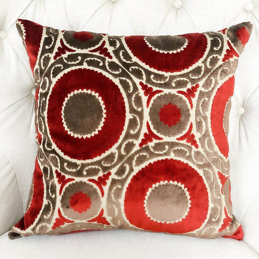 Madeline Red and Brown Handmade Luxury Pillow - Plutus Brands
