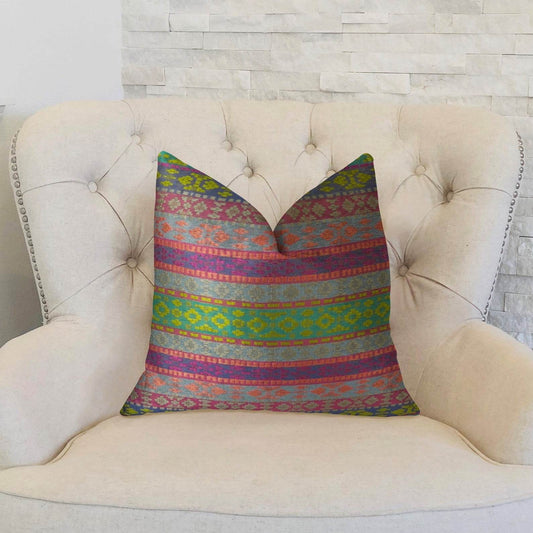 Avalanche Magenta Green and Blue Handmade Luxury Pillow - Plutus Brands