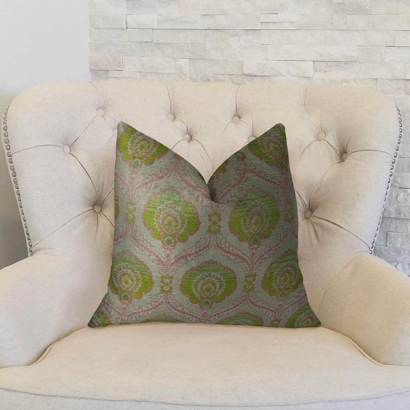 Tulip Garden Pink and Green Handmade Luxury Pillow - Plutus Brands