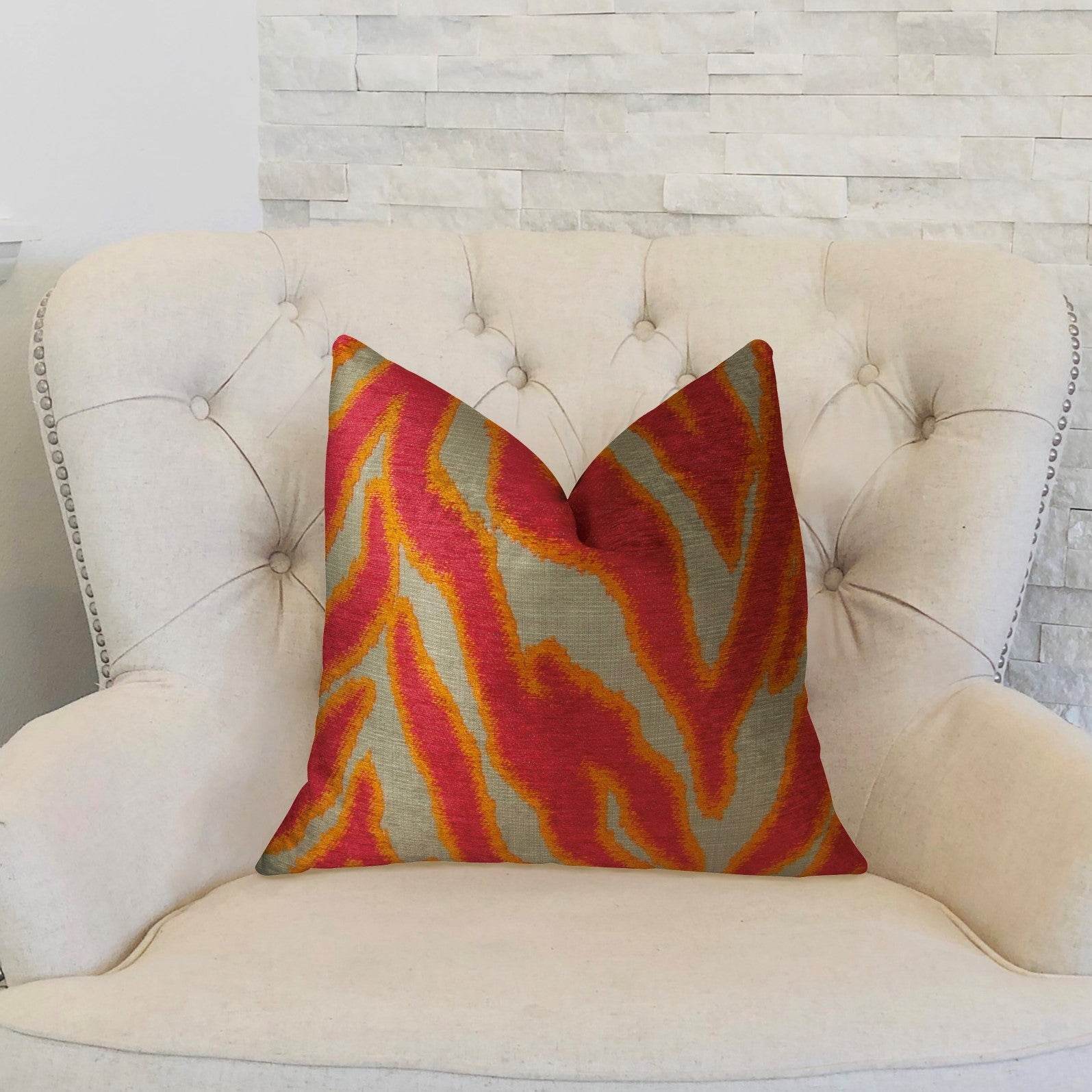 Fuchsia Fire Fuchsia Orange and Taupe Handmade Luxury Pillow - Plutus Brands