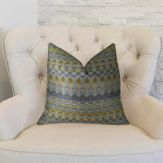 Blue Wynne Blue Navy and Yellow Handmade Luxury Pillow - Plutus Brands