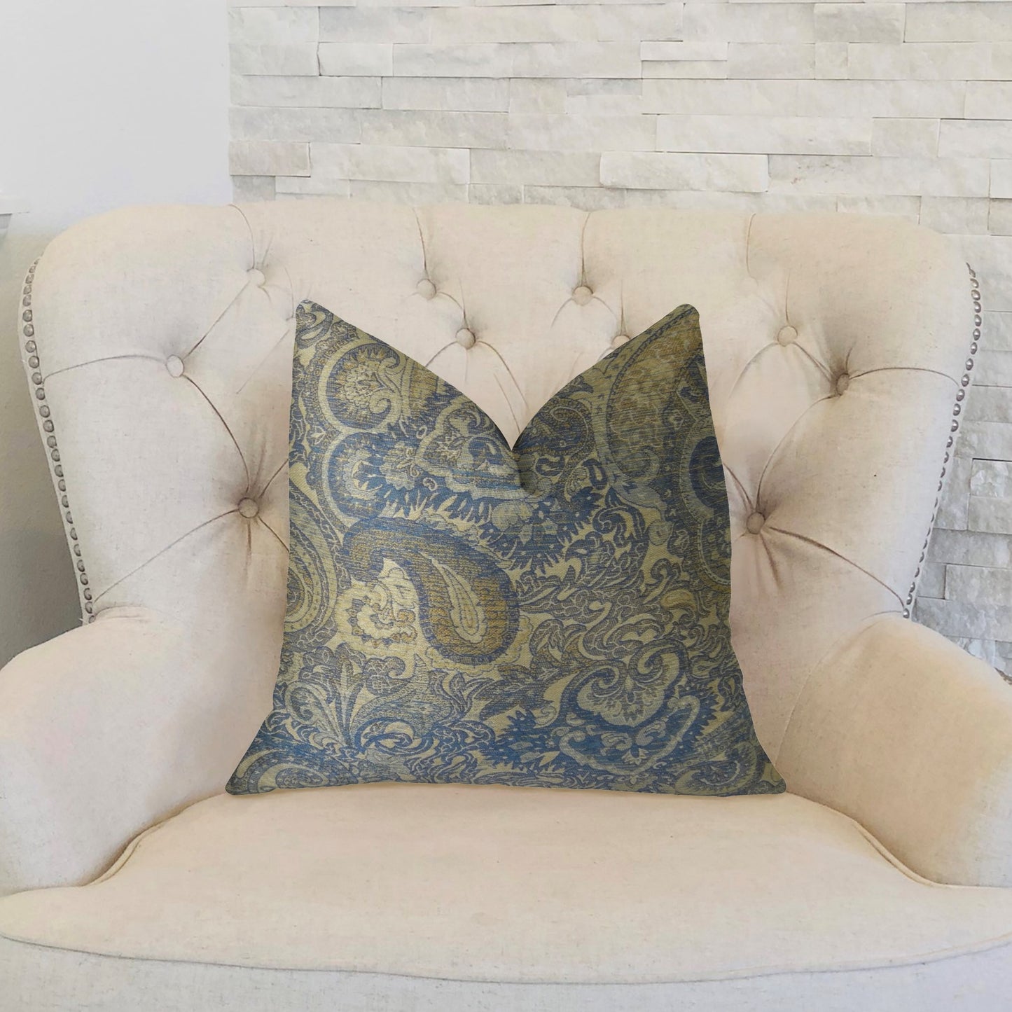 Myrtle Navy Blue and Taupe Handmade Luxury Pillow