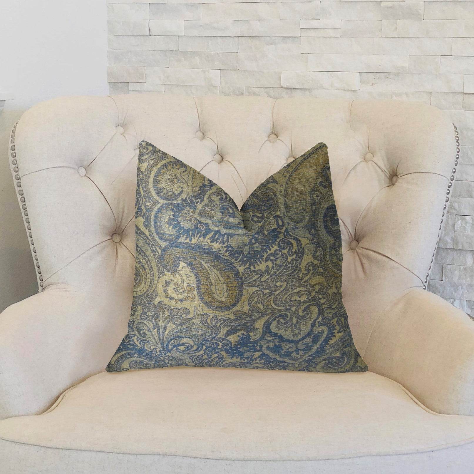 Myrtle Navy Blue and Taupe Handmade Luxury Pillow - Plutus Brands
