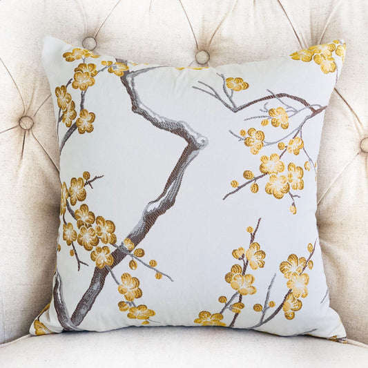 Yellow Blossom Yellow and Gray Handmade Luxury Pillow - Plutus Brands