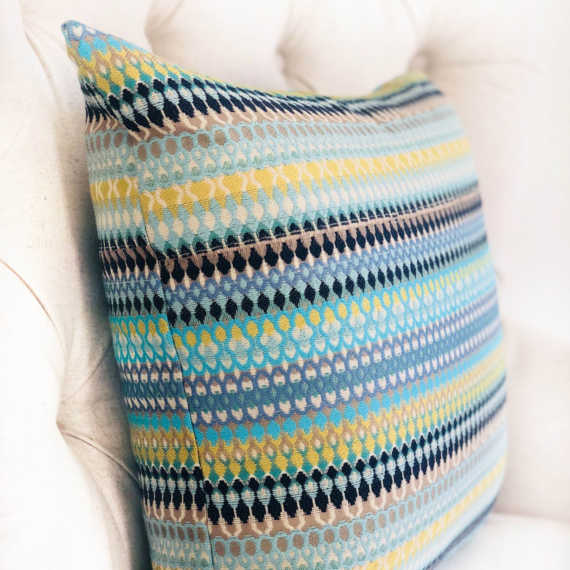 Lake Marsh Turquoise Yellow and Navy Handmade Luxury Pillow - Plutus Brands