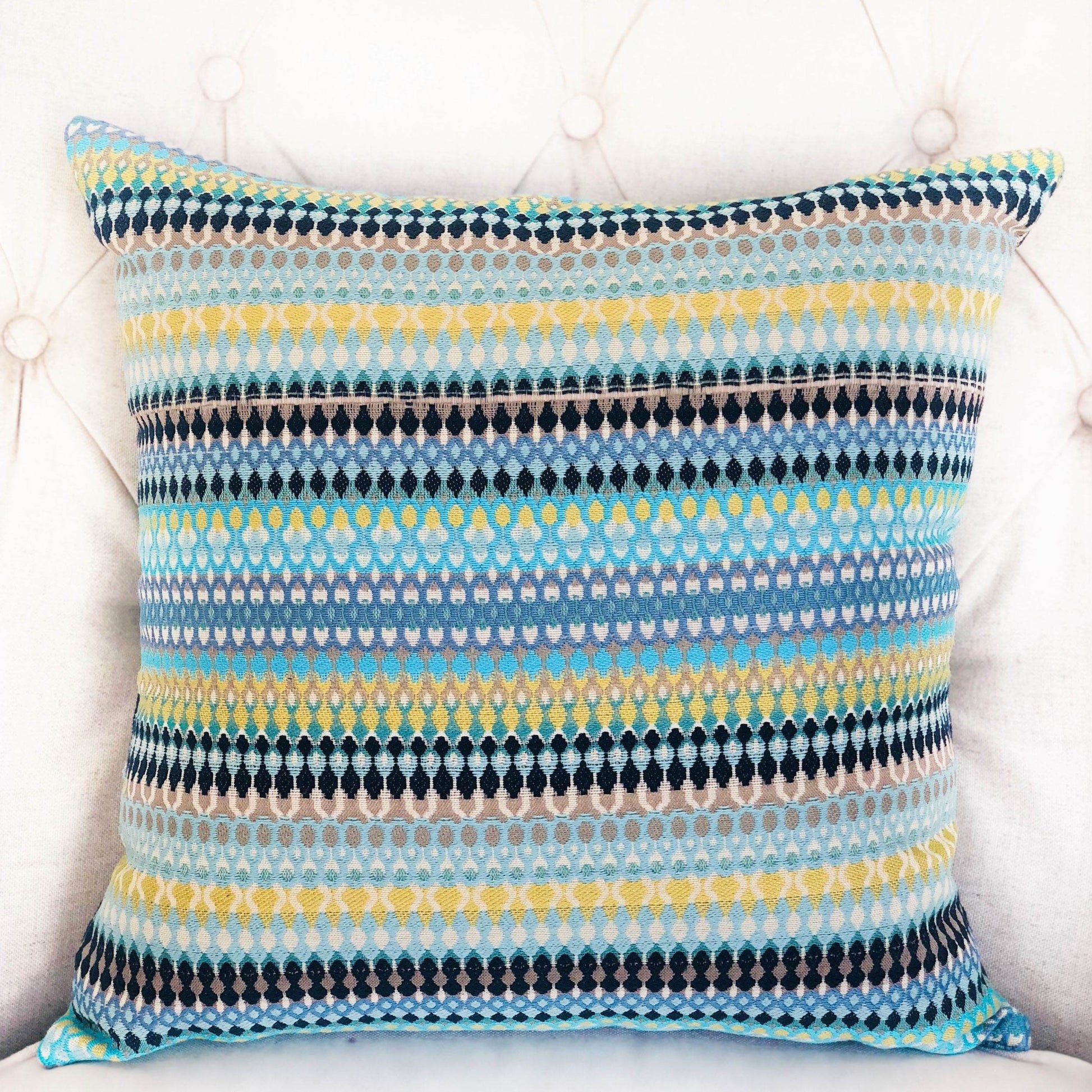 Lake Marsh Turquoise Yellow and Navy Handmade Luxury Pillow - Plutus Brands