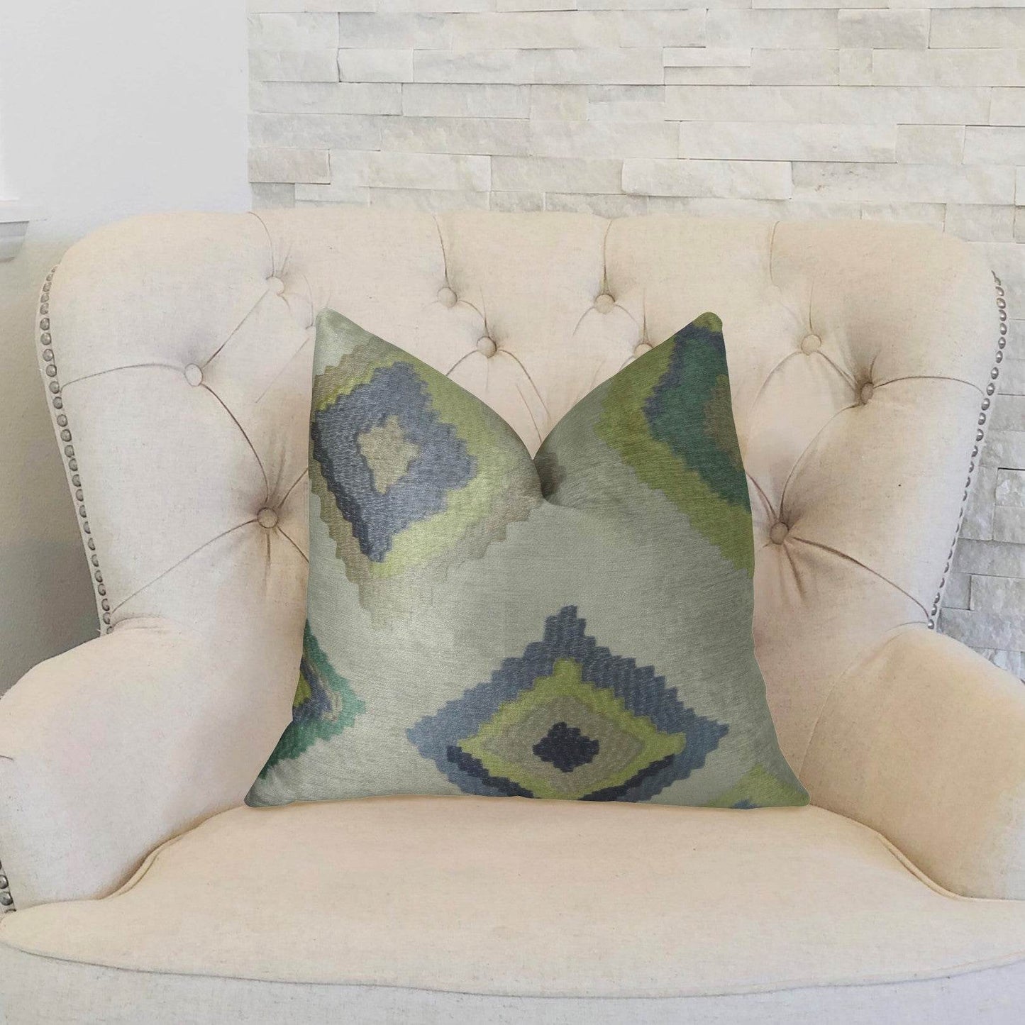 White Navy and Lime Handmade Luxury Pillow - Plutus Brands