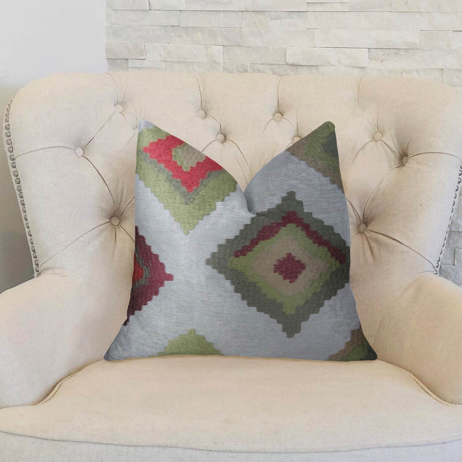 Earth Crust White Green and Red Handmade Luxury Pillow - Plutus Brands