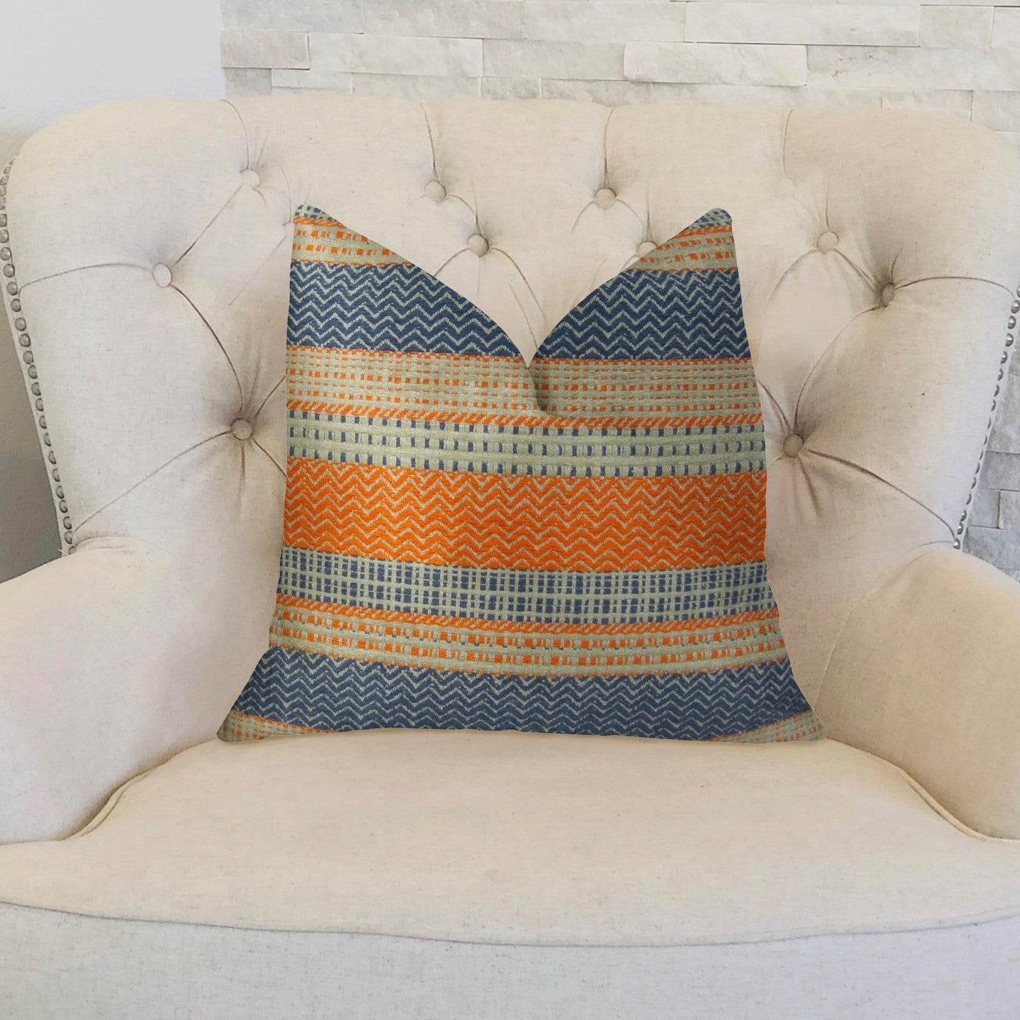 Anastasia Orange Navy and Cream Handmade Luxury Pillow - Plutus Brands