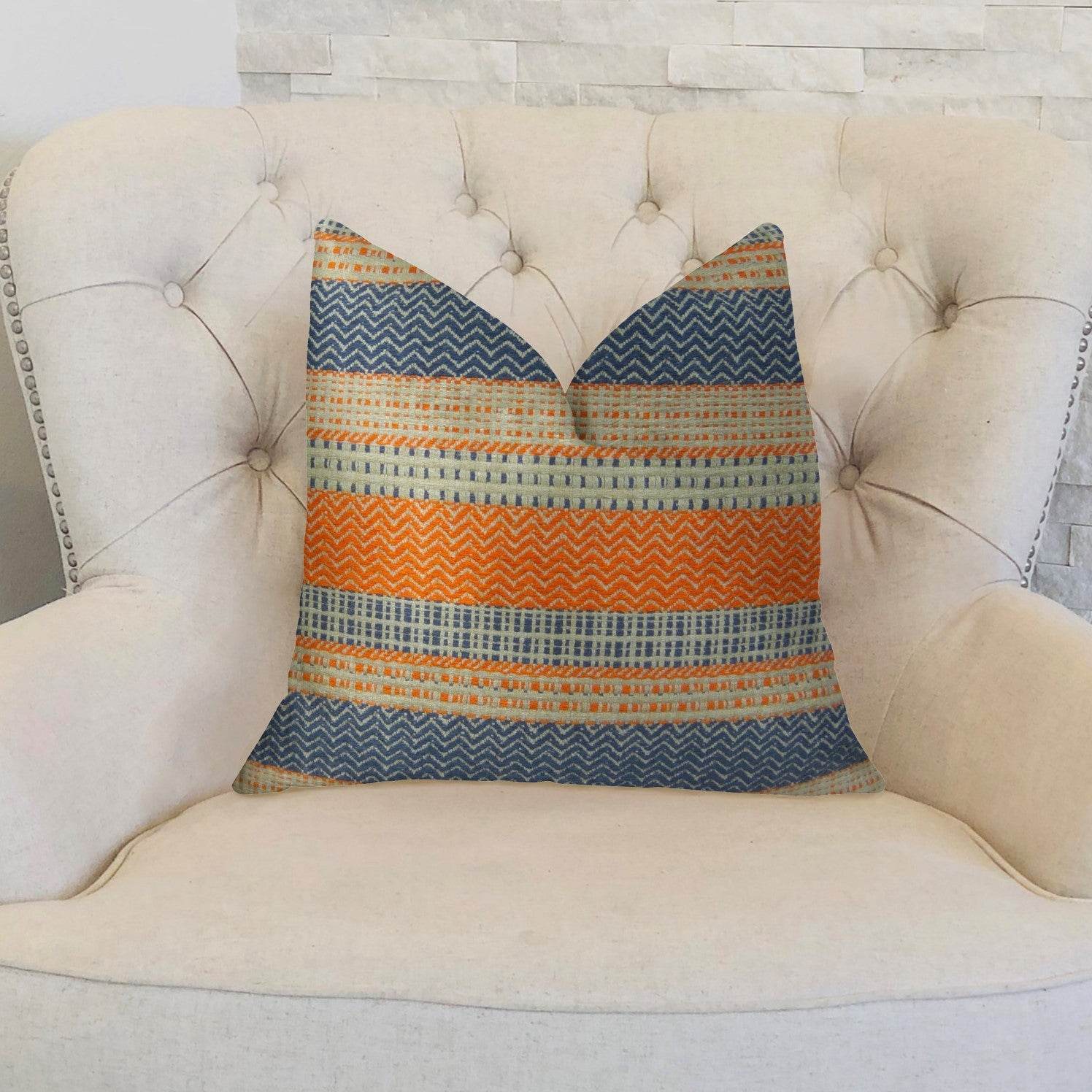 Anastasia Orange Navy and Cream Handmade Luxury Pillow - Plutus Brands