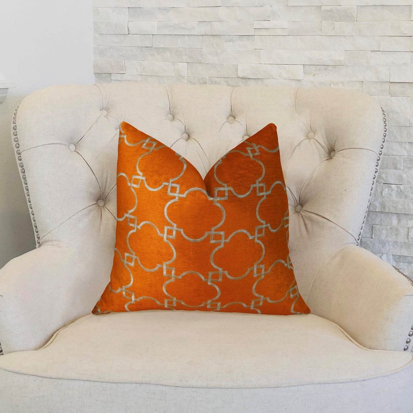 Nadiya Orange and White Handmade Luxury Pillow - Plutus Brands