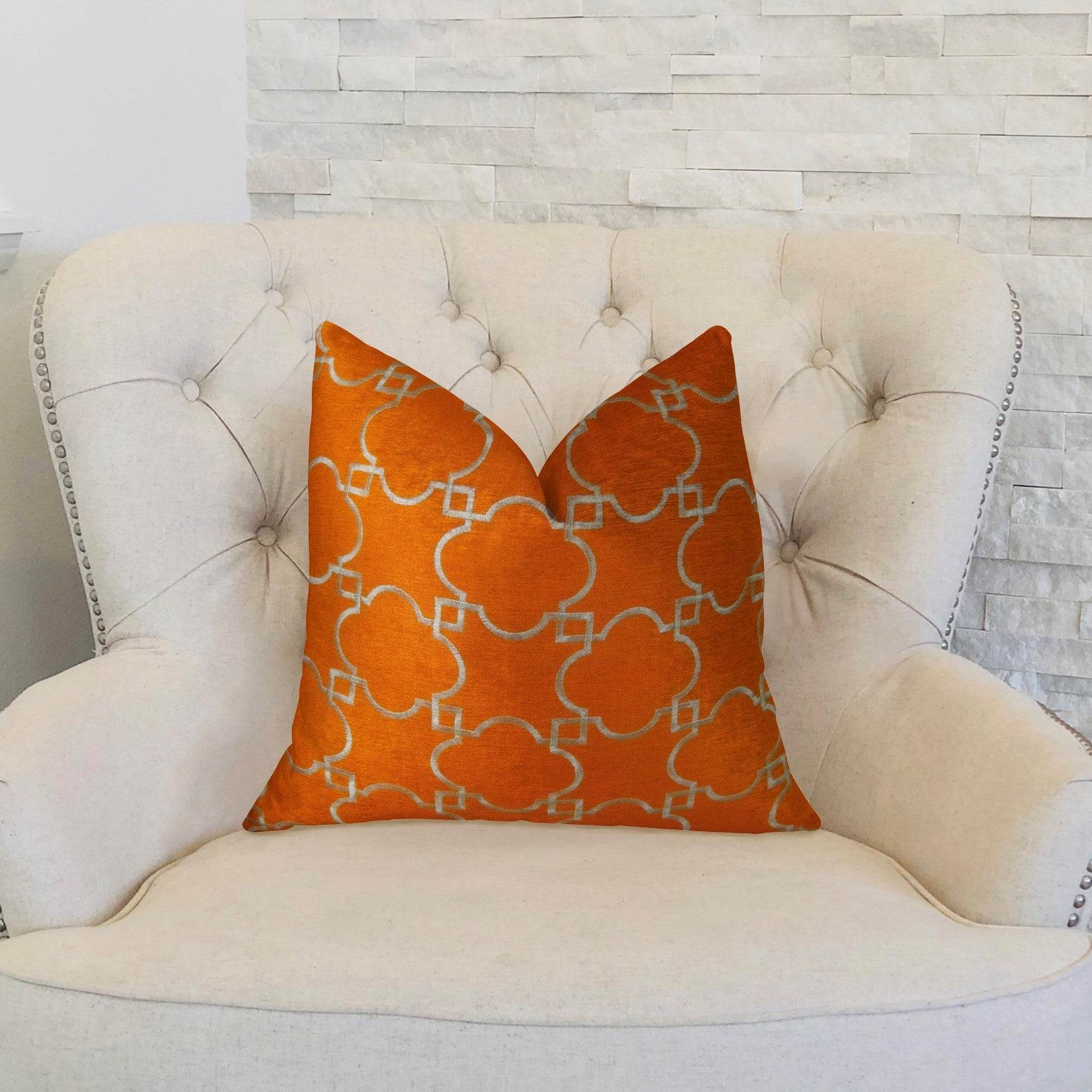 Nadiya Orange and White Handmade Luxury Pillow - Plutus Brands
