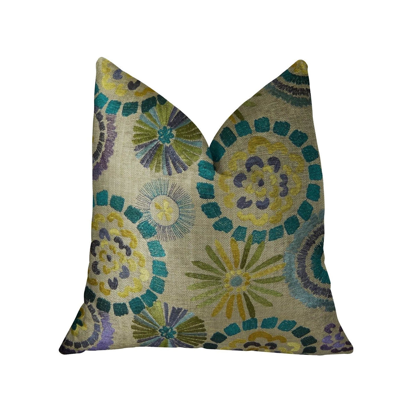 Paulina Turquoise Olive and Taupe Handmade Luxury Pillow - Plutus Brands