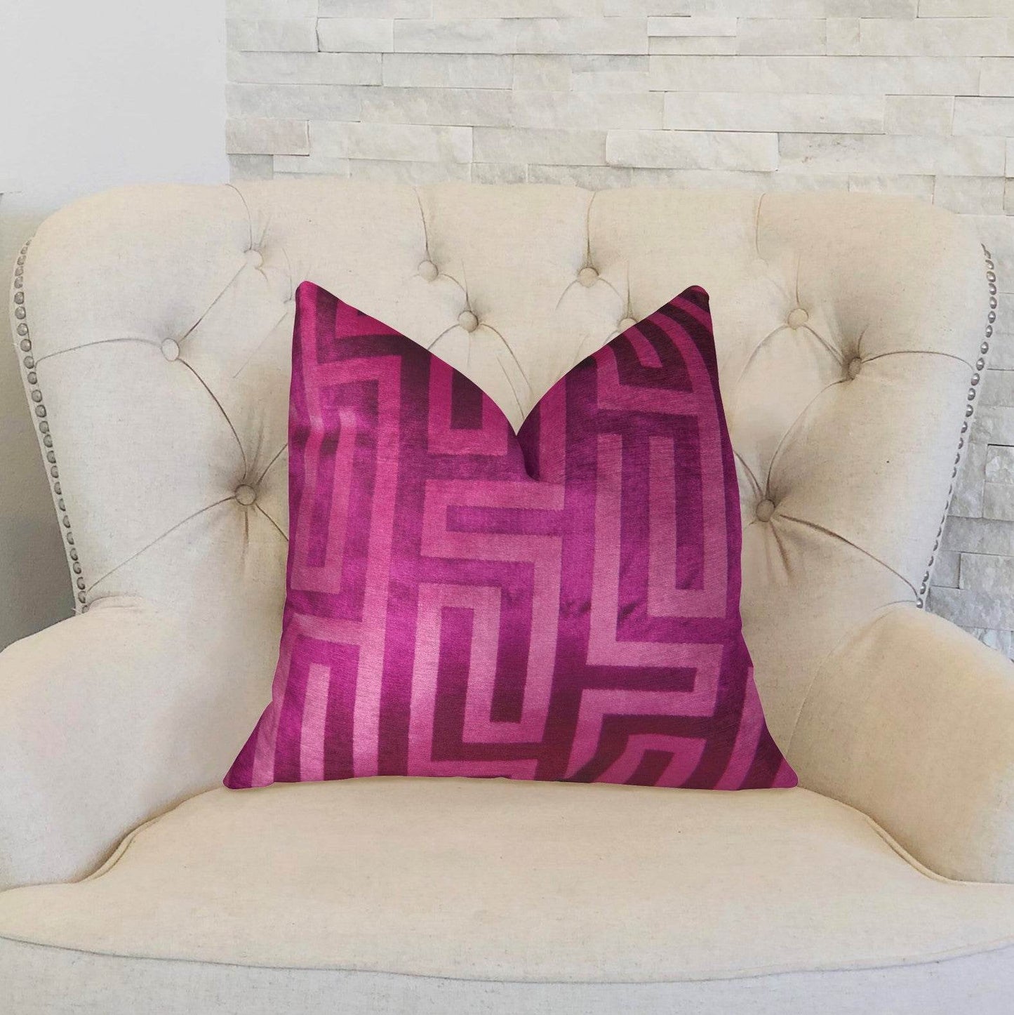 Velvet Maze Runner Fuchsia Handmade Luxury Pillow - Plutus Brands