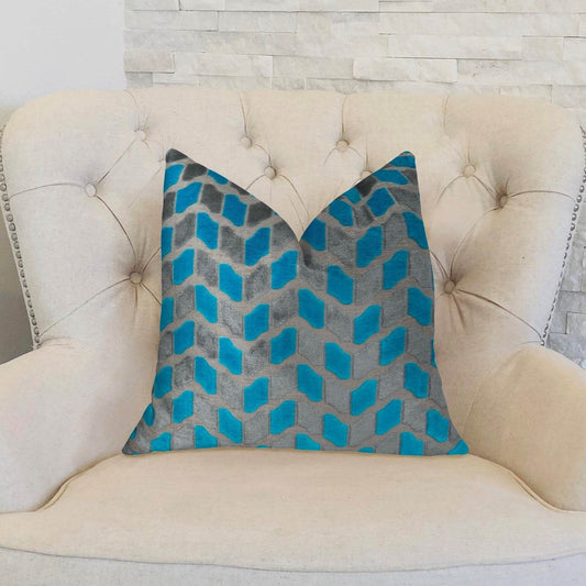 Castle Crest Turquoise and Gray Handmade Luxury Pillow - Plutus Brands