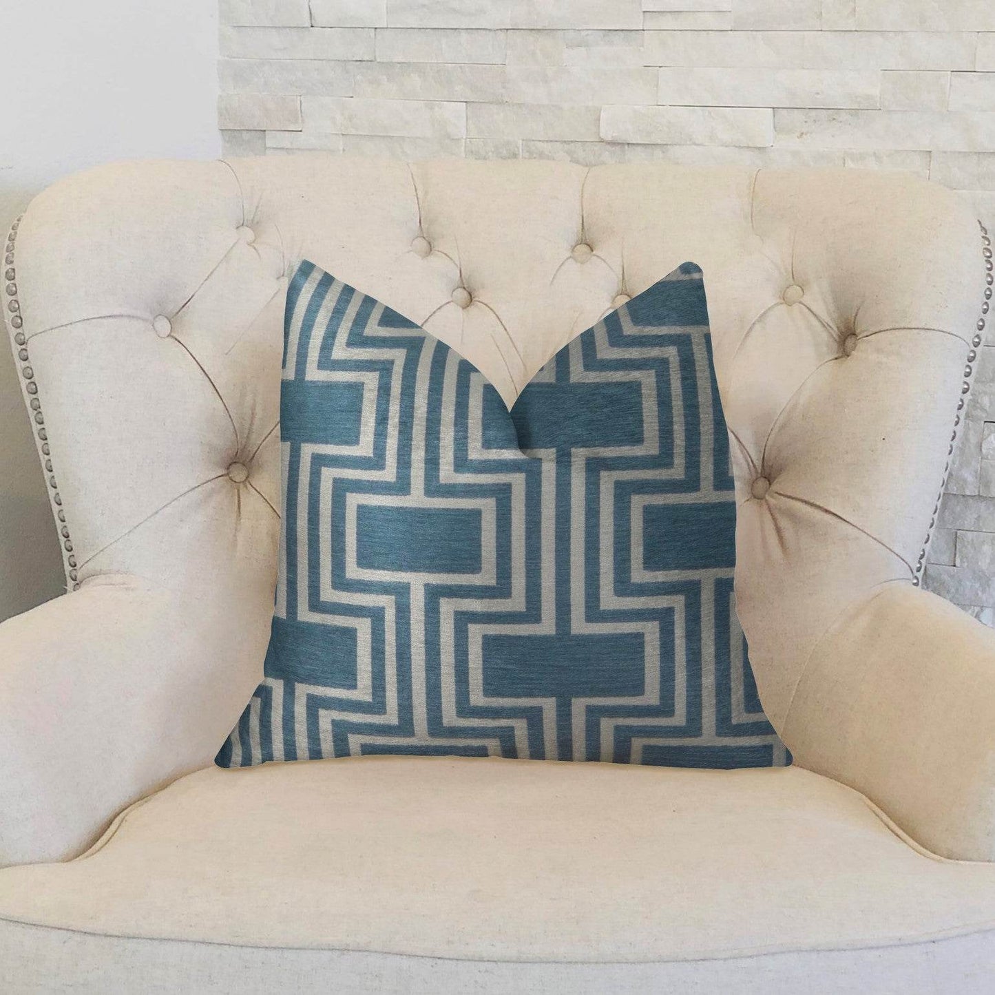 Argyle Square Blue and White Handmade Luxury Pillow - Plutus Brands