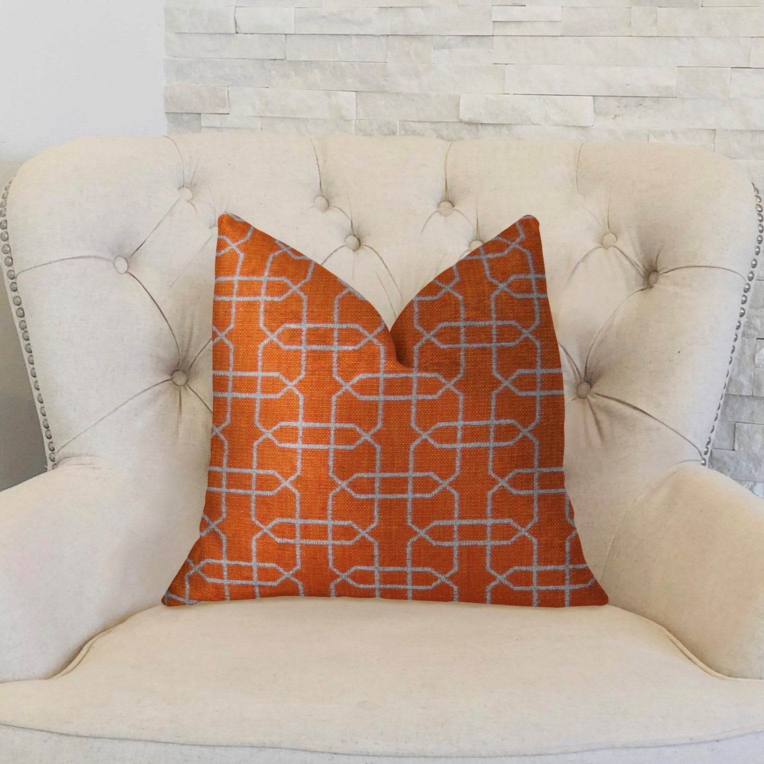 Marquette Orange and White Handmade Luxury Pillow - Plutus Brands