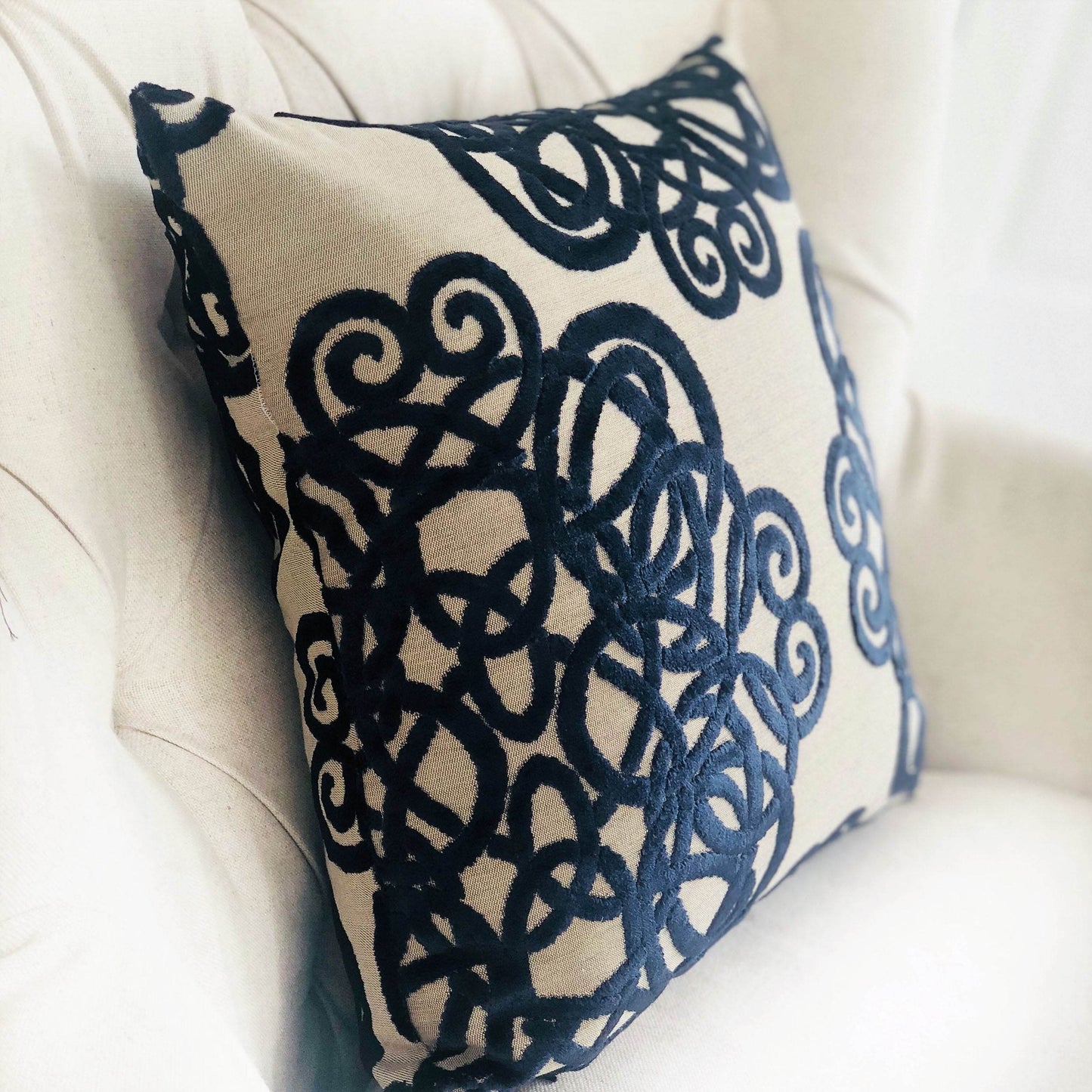 Serendepity Navy and Taupe Handmade Luxury Pillow - Plutus Brands