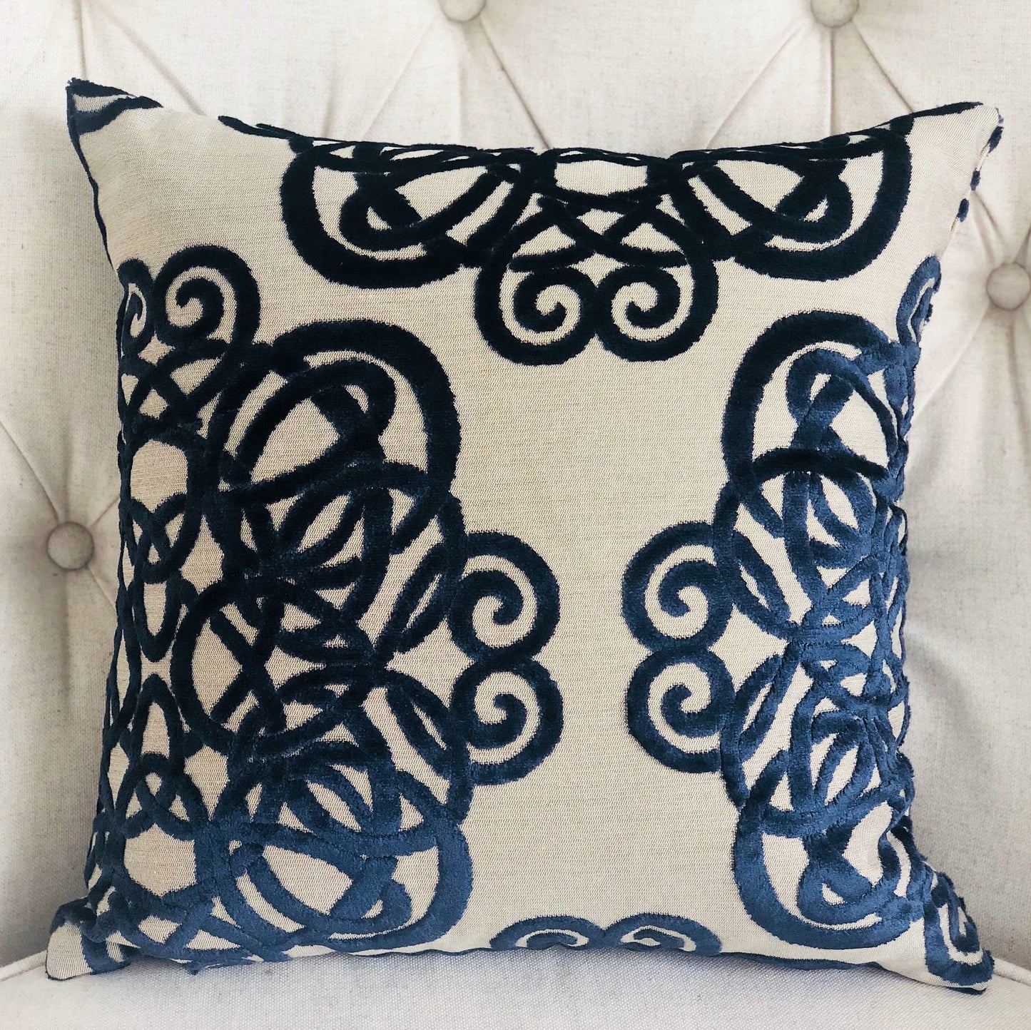 Serendepity Navy and Taupe Handmade Luxury Pillow