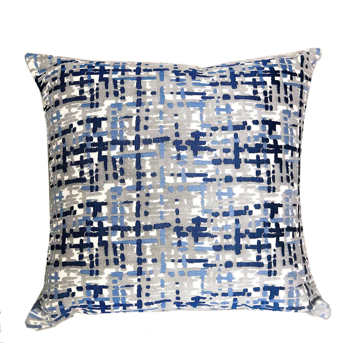 Tierra Monte Plaid Navy Blue and Gray Handmade Luxury Pillow - Plutus Brands