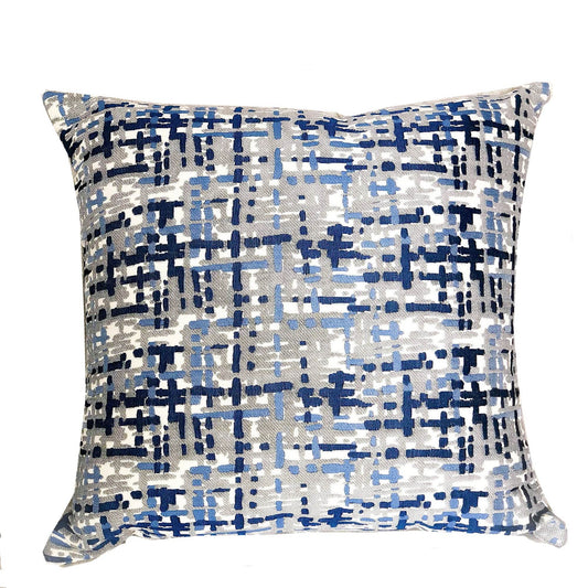 Tierra Monte Plaid Navy Blue and Gray Handmade Luxury Pillow - Plutus Brands