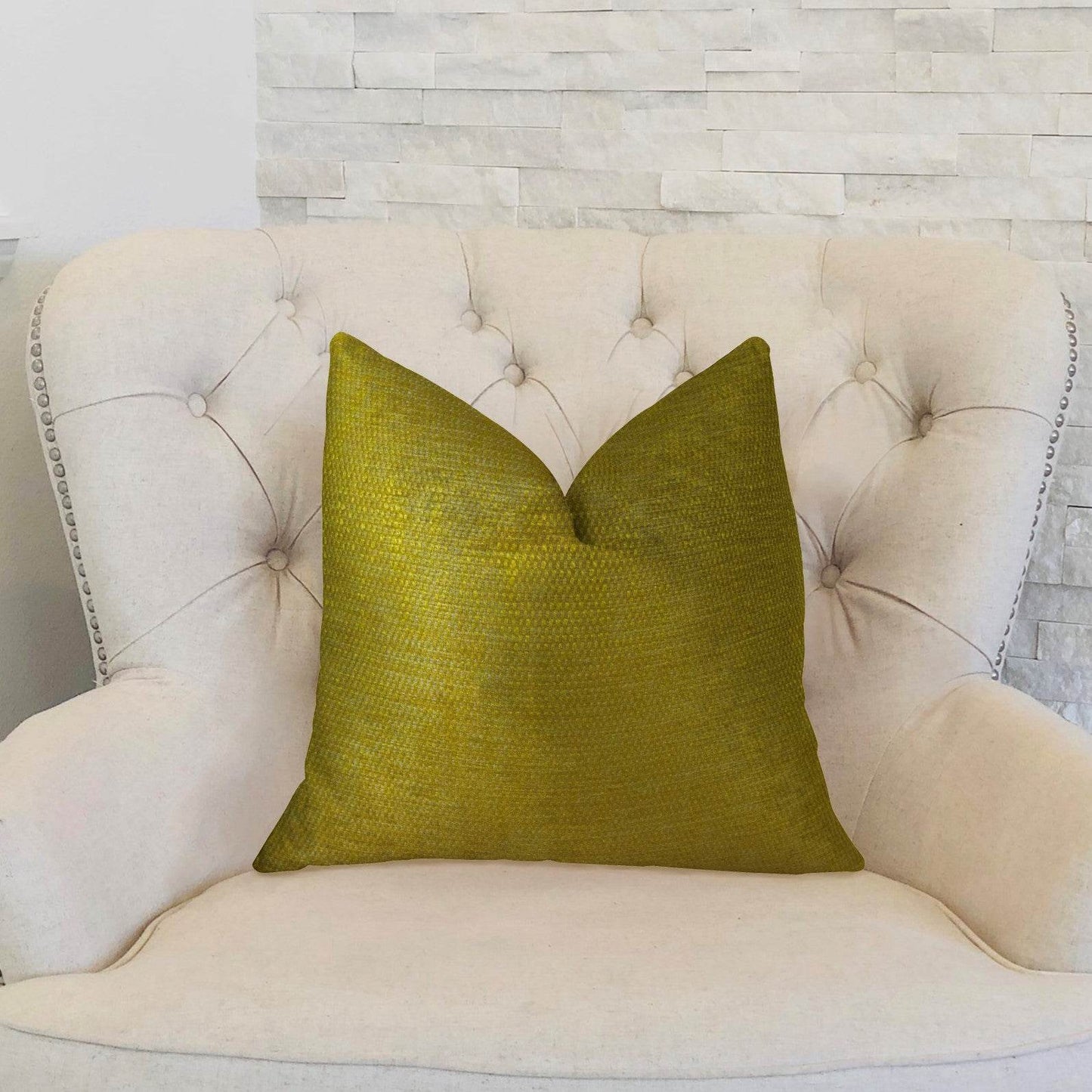 Deep Lemon Grass Metallic Citrine and Gold Handmade Luxury Pillow - Plutus Brands