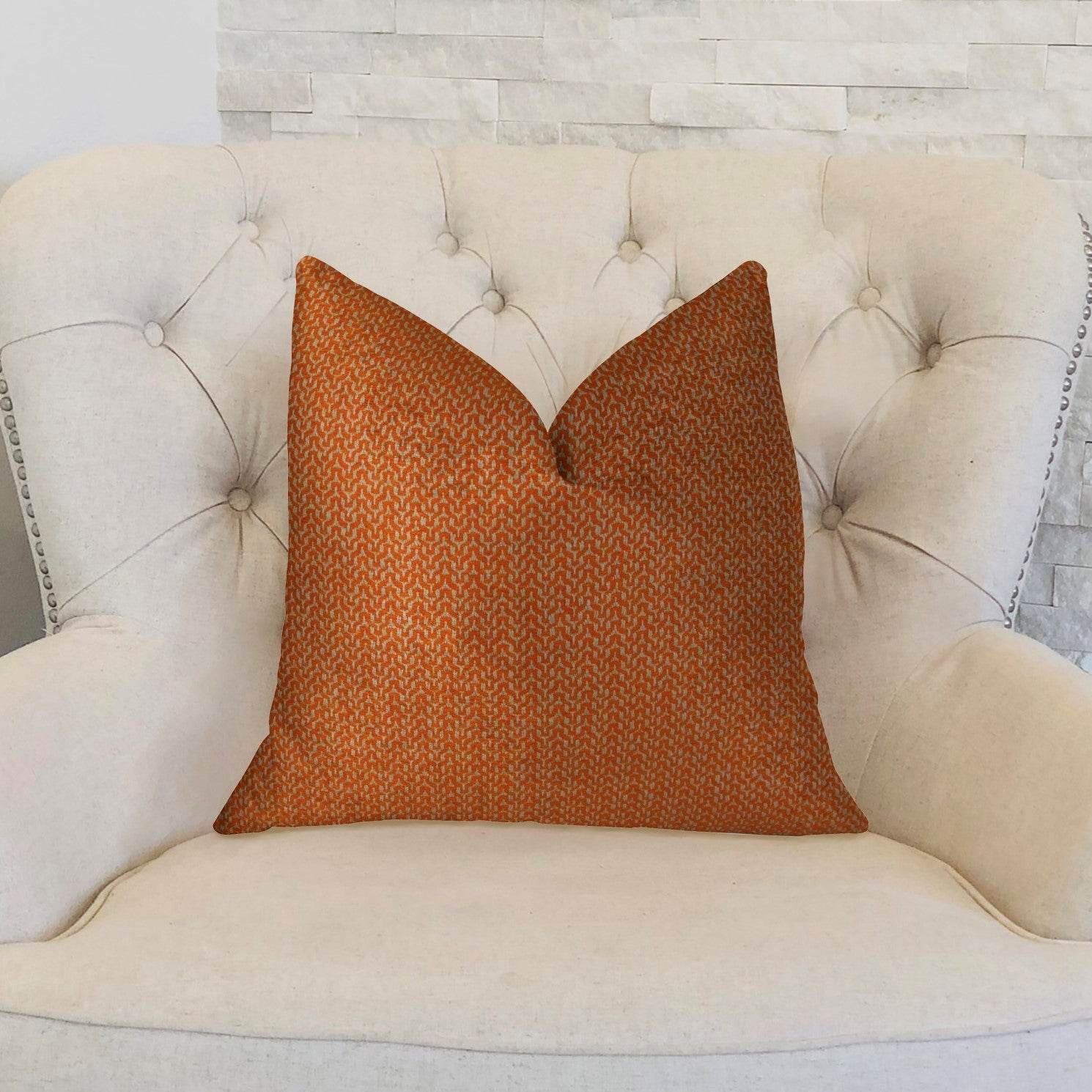 Kashmiri Oak Orange and Taupe Handmade Luxury Pillow - Plutus Brands